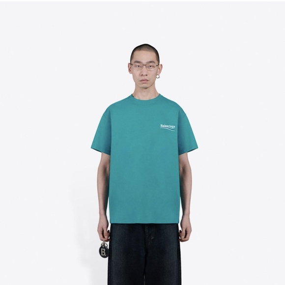 Balenciaga "Political Campaign" T-shirt in Teal Green - Picture 1 of 7